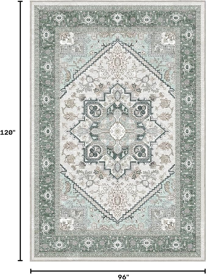 OPPODREAM Soft 8x10 Area Rugs, Washable Rugs 8x10 with Non Slip Backing, Faux Cashmere Low-Pile 8 x 10 Carpet, Green