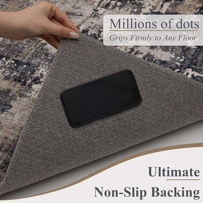 Sasttie 2x12 Soft Runner Rug for Entryway, Modern Abstract Washable Carpet for Hallway, Kitchen and Laundry Room, with Non-Slip Backing, Black and Beige