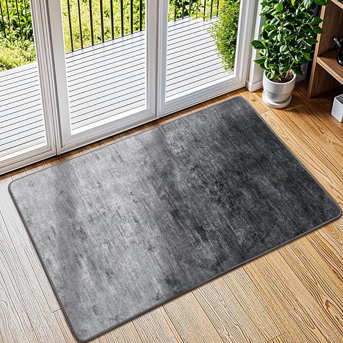 2x3 Washable Mat,Small EntryWay Rugs,Stainproof Non-Slip for Indoor Entranc | Low pile,Stain-resistant & Non-slip backing, Solid Vintage Style for indoor,entryway,kitchen,bathroom(2x3,Gray)
