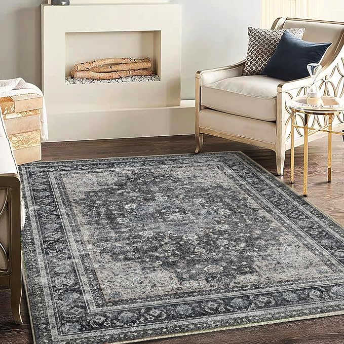 CHAMPLANT Area Rug 5'x7' Washable Rug Traditional Floor Cover Thin Retro Kitchen Indoor Distressed Non Slip Carpet for Living Room Bedroom Dining Room