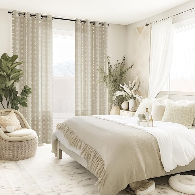 Lino Rosa Nursery Curtains for Baby Girl Boy,Neutral Boho Short Window Sheers 63 Inch Length