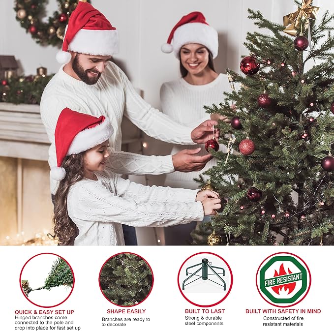 Puleo International 6.5ft Pre-Lit Aspen Fir Artificial Christmas Tree with 500 Clear Lights, 903 Realistic Dense Branch Tips, Easy Setup Artificial Trees with Sturdy Metal Stand