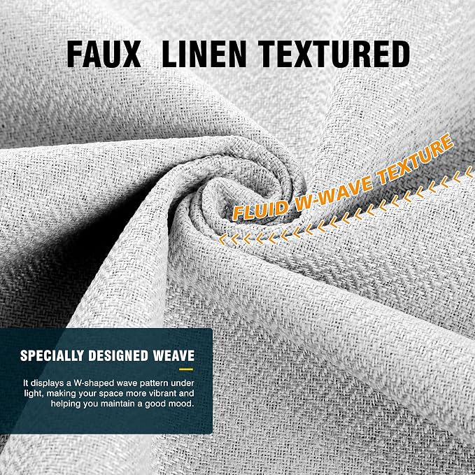 2 Panels 100% Blackout Linen-Textured Curtains, Thick Thermal Insulated Grommet Drapes with Subtle Herringbone Weave, Luxury Decor for Bedroom/Living Room, 54 x 84 Inches, Off-White