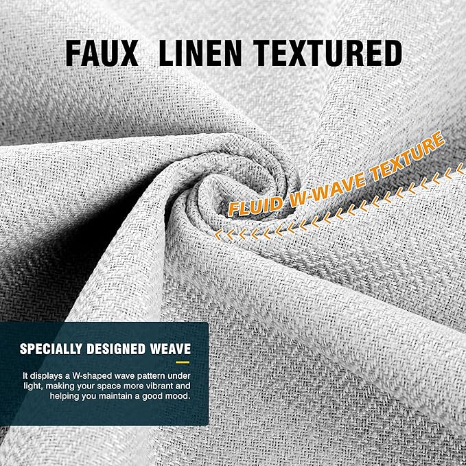 4 Panels 100% Blackout Linen-Textured Curtains, Thick Thermal Insulated Grommet Drapes with Subtle Herringbone Weave, Luxury Decor for Bedroom/Living Room, 54 x 72 Inches, Off-White