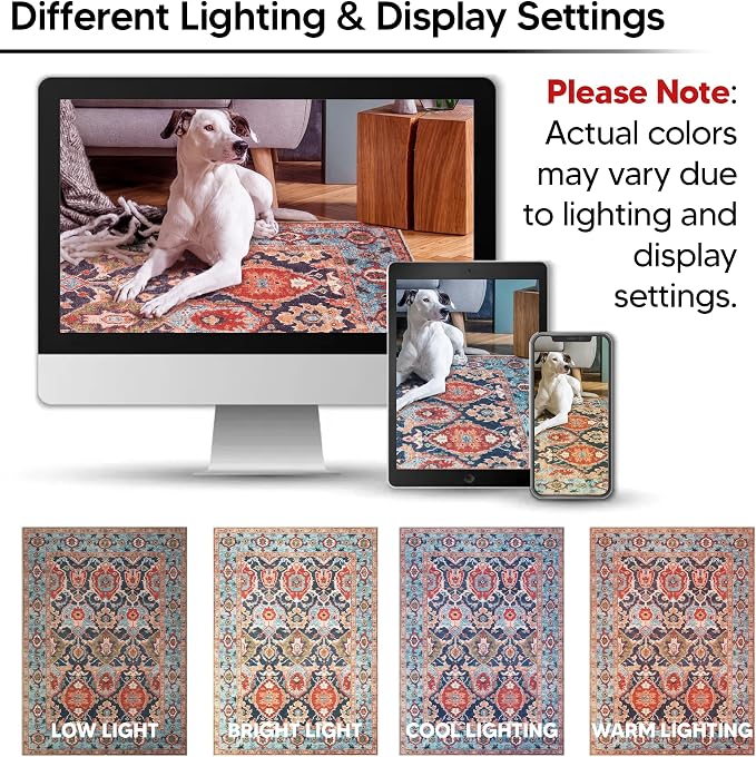 Keen Home Design 10x14 Rug - Machine Washable Area Rug with Non-Slip Backing, Ideal for Living Room, Dining Room, Bedroom - Vintage, Easy Clean, Durable, Low Pile Rug - (9'7" x 14')