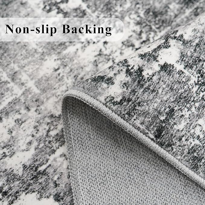 Abstract 14ft Long Runner Rug: Non-Slip Washable Rug Runner Low-Pile Soft Beside Carpet Indoor Farmhouse Entryway Floor Mat Bathroom Living Room Cozy Stain Resistant Area Rugs(2'6x14,Black/Grey)