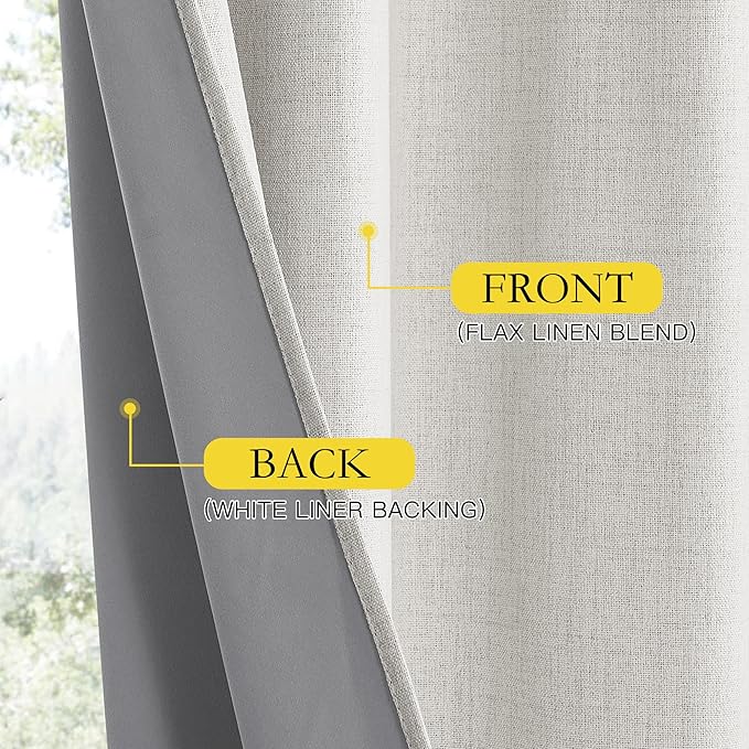 NICETOWN Snowbound Vintage Linen 100% Blackout Curtains for Living Room, Thermal Insulated Curtains 102" Long, Noise Reducing Window Treatment Drapes for Hall Room, 52" Wide Per Panel, Set of 2