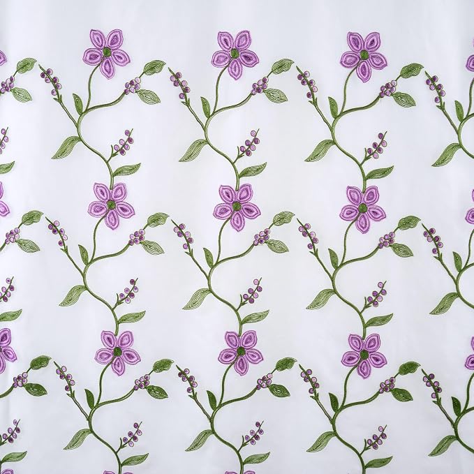 Petrichor Embroidered Sheer Curtain 2 Panels Set - Luxury Window Curtain Attached Valance with Satin Backing and 2 Tie Backs for Living Room,Dining Room, 54x63 inches,Lavender