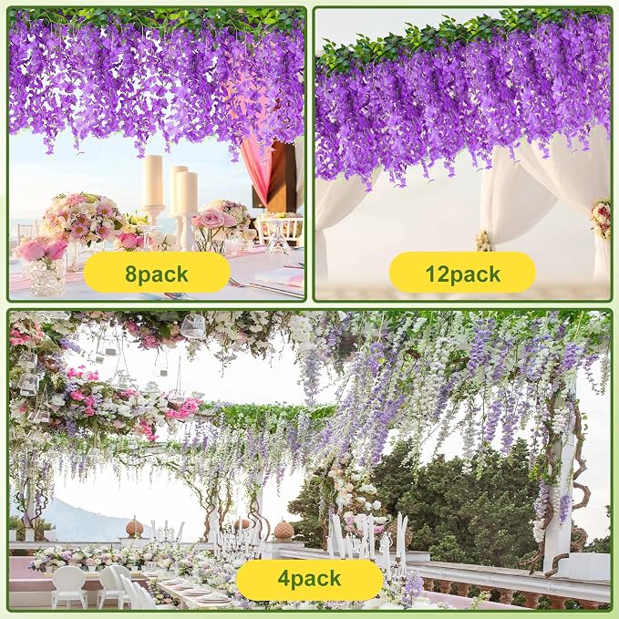 Alotiki Wisteria Artificial Flowers Garland,10Pcs Total 60ft Silk Fake Purple Wisteria Flowers Hanging for Home Garden Wedding Arch Party Indoor Outdoor Decor(10,Purple)