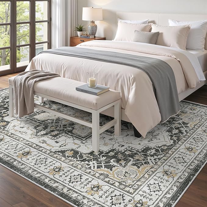 Madane 6x9 Area Rugs for Living Room, Soft Vintage Washable Rug, Black | Stain Resistant Floor Carpet With Non-Slip Backing For Bedroom, Dining Bedroom And Office, Low-Pile Home Decor Mat