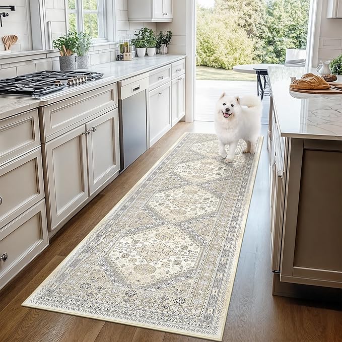 Kitchen Runner Rug Non Slip Washable 2.5x10, Soft Ultra-Thin Entryway Rug Runners for Hallways, Carpet Runner for Living Room,Kitchen, Laundry, Bathroom(Beige,2.5'x10')