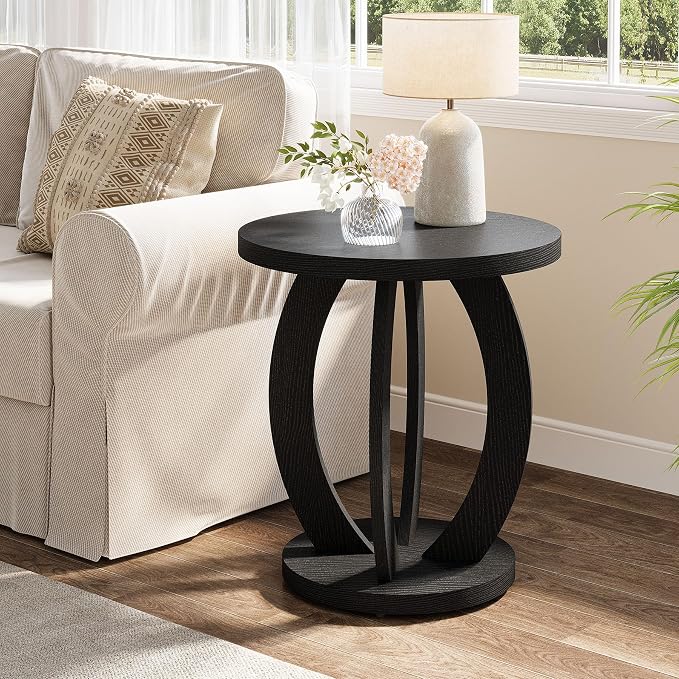 Tribesigns Round End Table, Rustic Side Table with Storage | Nightstand Bedside with Round Tabletop; Accent End Table for Living Room, Bedroom, Small Space