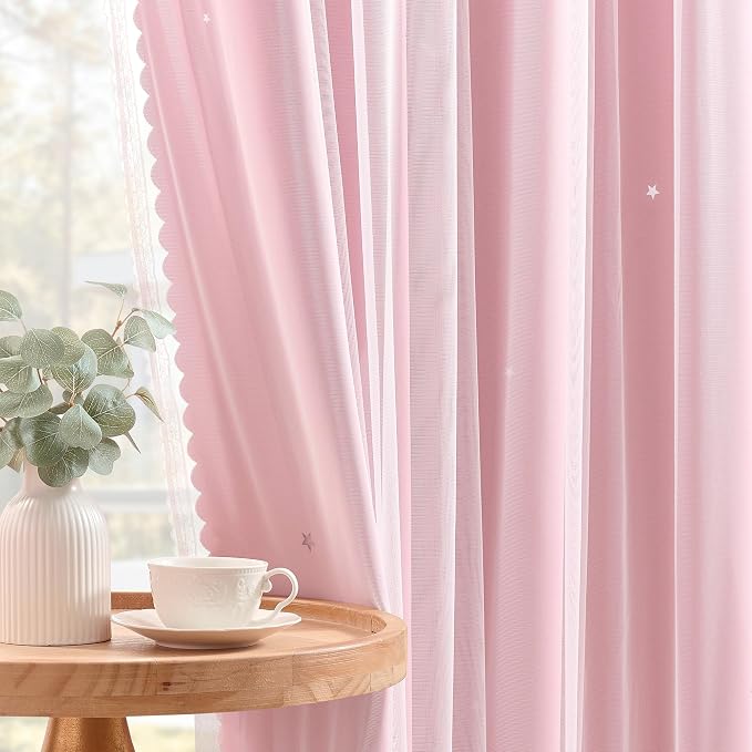 XiDi Baby Pink Blackout Curtains - Bedroom Window Treatment Curtains Thermal Insulated Room Darkening Drapes for Living Room Kitchen Grommet Top Light Blocking Drapery, 52 x 45 Inches Long, 2 Panels