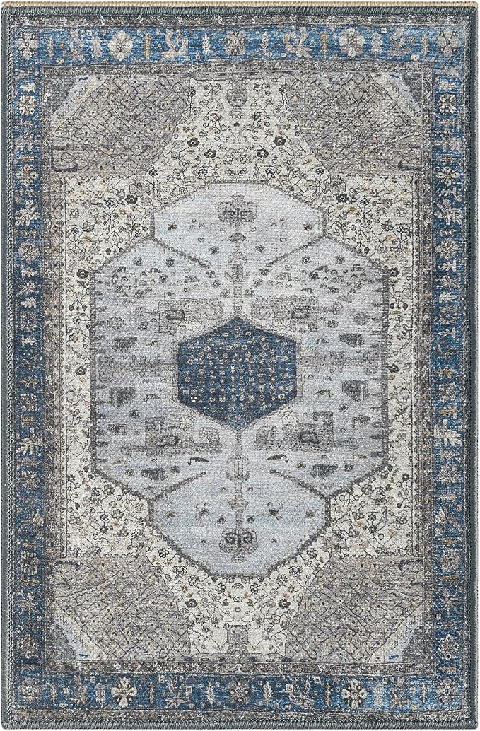 Keen Home Design 2x3 Rug - Machine Washable Entry Rug with Non-Slip Backing, Ideal for Enteryway, Kitchen, Bathroom, Laundry Room - Vintage, Easy Clean, Durable, Low Pile Rug - (2' x 3')