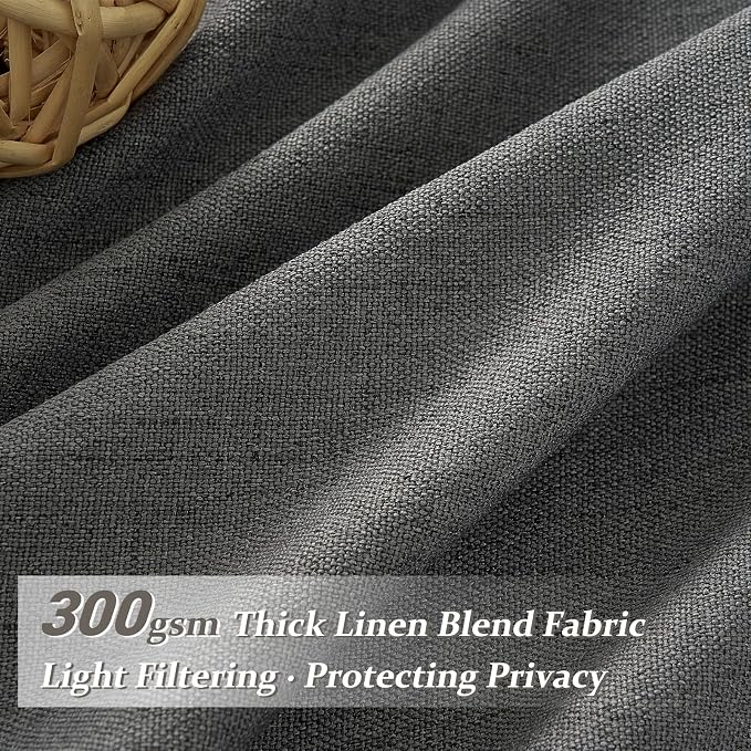 Natural Linen Semi Sheer Ceiling Curtains 102 Inches Long 2 Panels for Patio Sliding Glass Door, Dark Grey Luxury Pinch Pleat Living Room Light Filtering Curtain with Track System Burg Decor 40Wx102L