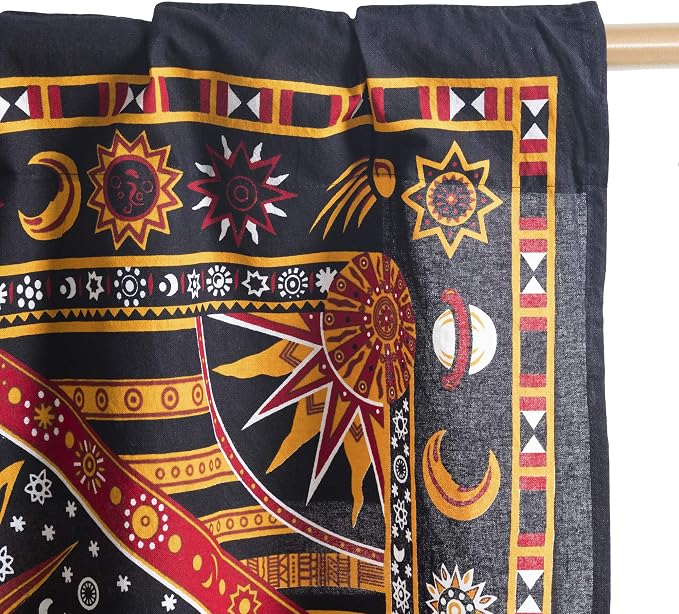 Popular Handicrafts Indian Burning Sun Hippie Mandala Kitchen Window Curtains - Gypsy Bohemian Sun Moon Beautiful Drapery Bedroom Living Room Balcony Valance Panels Golden