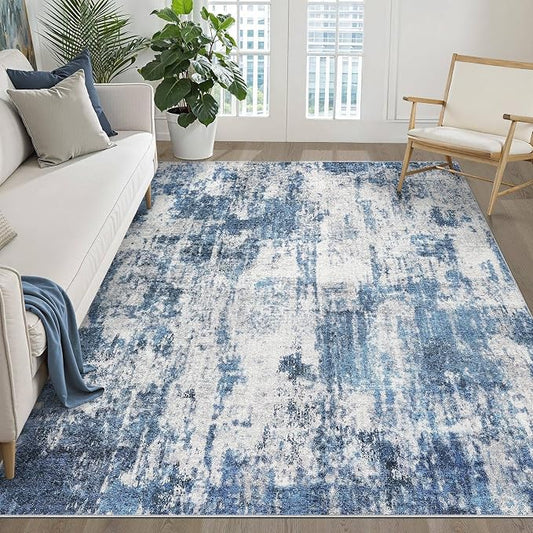 6x9 Area Rugs Living Room: Washable Large Neutral Rug Abstract Soft Modern Stain Resistant Indoor Floor Non-Slip Carpet for Bedroom Nursery Kids Office Playroom Dining Room Under Table- Navy Gray