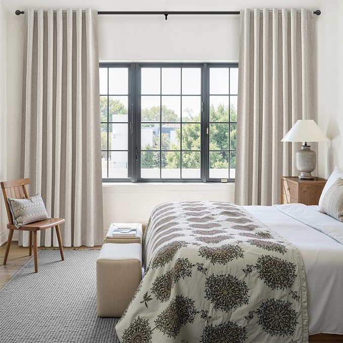 Room Darkening Curtains 72 Inches Long 2 Panels Burg, Rich Linen Heavy Insulated Bay Window Curtains Modern Neutral Drapes for Bedroom/Cabin/Kitchen (W50" x L72"Tall) 6FT Length Back Tab/Hook Belt
