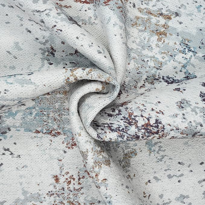 GLN Rugs Contemporary Collection - Machine Washable Area Rug, Contemporary Washable, Non Slip, Low Pile Chenille Rug, Living Room, Bedroom, Kitchen Rug (8' x 10' White/Grey/Blue/Brown)