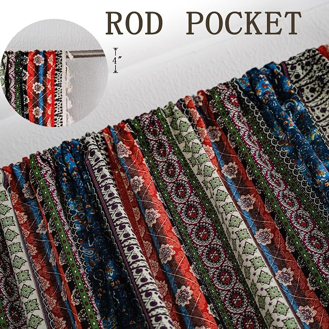 VOGOL Boho Semi Blackout Curtains, Colorful Stripes with Tassel Decorative Window Treatments, 1 Panel Rod Pocket Drapes for Living Rest Room, 59 x 79 Inches, Red Blue