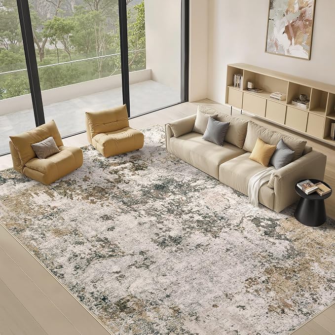 Area Rugs 5x7 Living Room: Washable Large Abstract Modern Neutral Soft Rug Stain Resistant Non-Slip Backing Carpet for Bedroom Dining Room Indoor Nursery Dorm Home Office Decor - Dark Brown