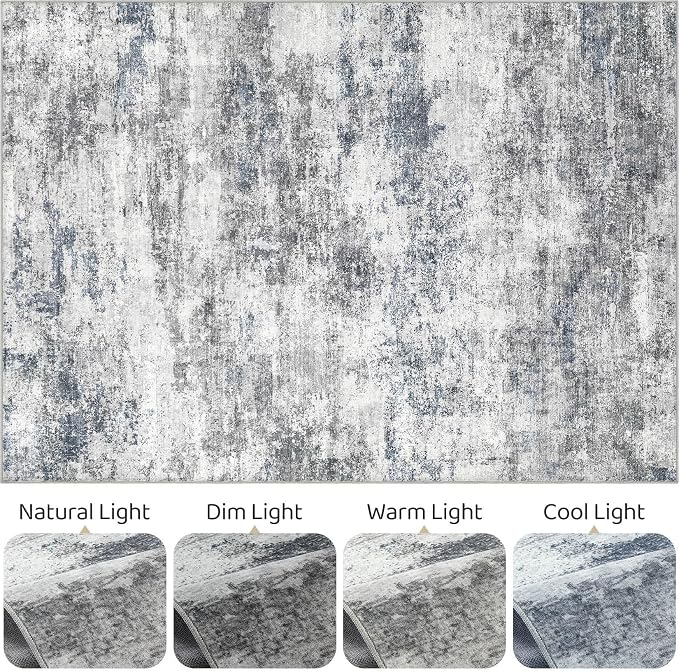 10x14 Area Rugs Living Room: Washable Large Abstract Neutral Modern Soft Rugs Stain Resistant Indoor Floor Non-Slip Accent Carpet for Bedroom Nursery Playroom Office Dining Room Home Decor- Blue Gray