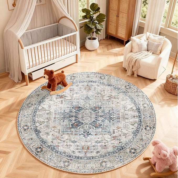 4x4 Washable Rugs for Living Room: Bedroom Rug Stain Resistant Non Slip Low Pile Soft Small Area Rugs for Bedroom Entryway Kitchen Living Room Bedside Office Dorm Kids Room Entrance