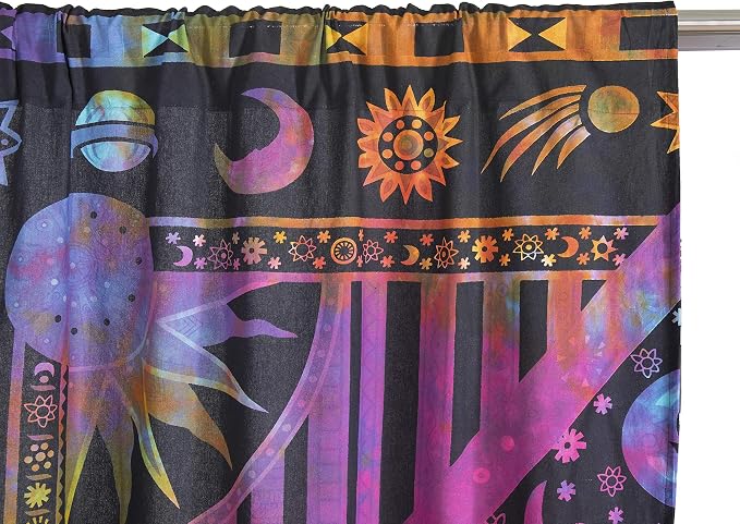 Popular Handicrafts Indian Burning Sun Hippie Mandala Window Curtains - Gypsy Tye Dye Bohemian Sun Moon Beautiful Drapery Bedroom Living Room Balcony Valance Panels Purple