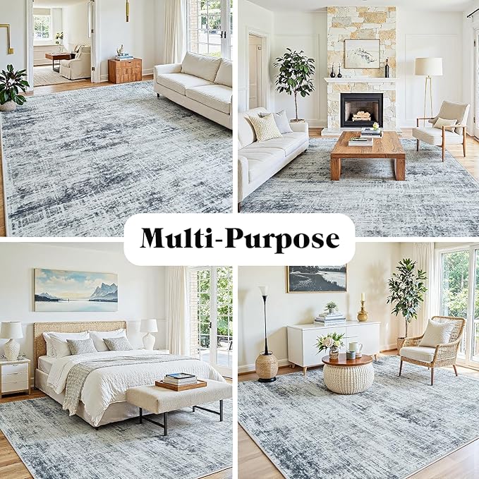 5x7 Area Rugs Washable Rug: Anti-Skid Abstract Modern Living Room Rug Soft Thin Carpets Indoor Floor Non-Shedding Carpet for Bedroom Dining Farmhouse Nursery Home Office (Black/Grey/White,5'x7')