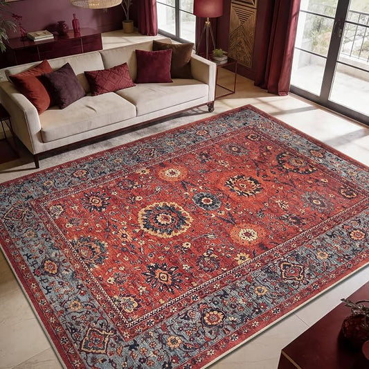 Keen Home Design 8x10 Rug - Machine Washable Area Rug with Non-Slip Backing, Ideal for Living Room, Dining Room, Bedroom - Vintage, Easy Clean, Durable, Low Pile Rug - (8' x 10')