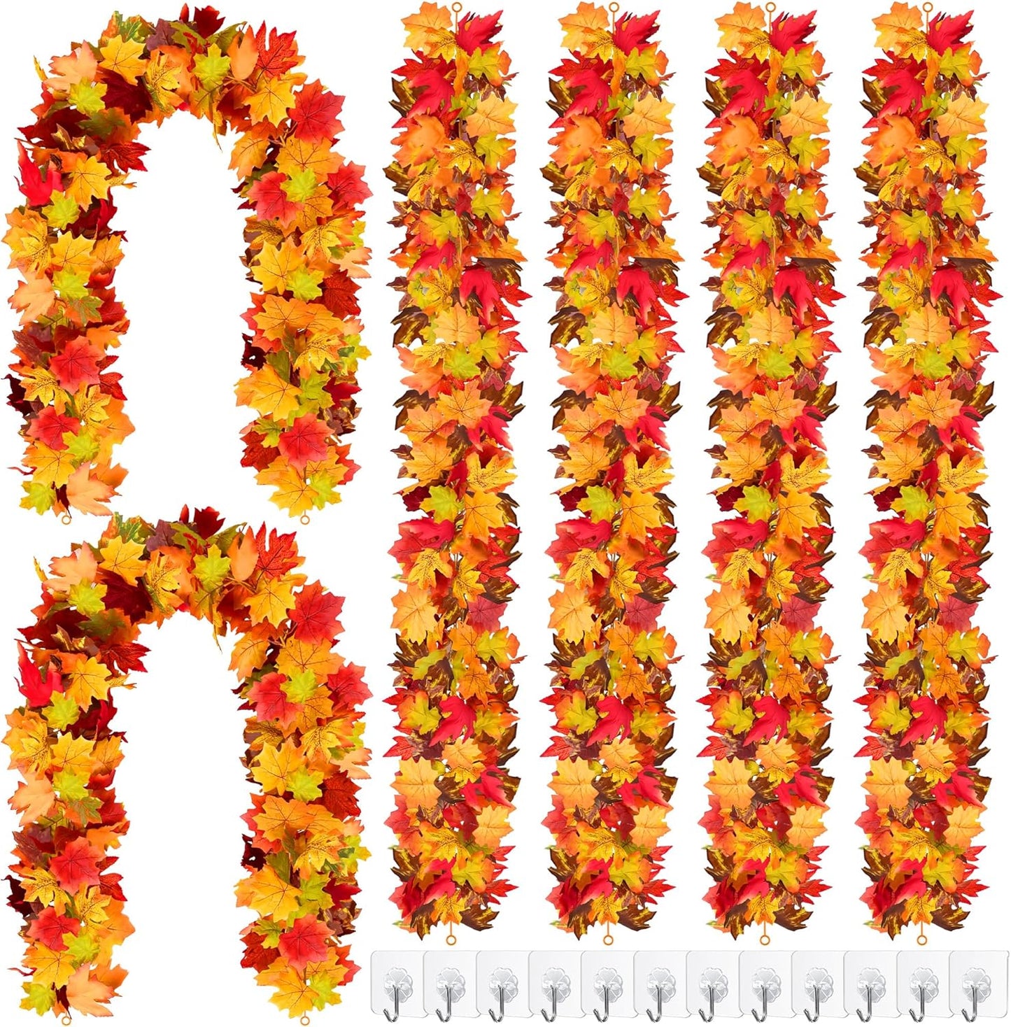 Fovths 6 Pack Maple Leaves Garland 5.8ft/Pc Artificial Fall Decorations Colorful Autumn Hanging Vine for Thanksgiving Halloween Fireplace Indoor Outdoor Decor