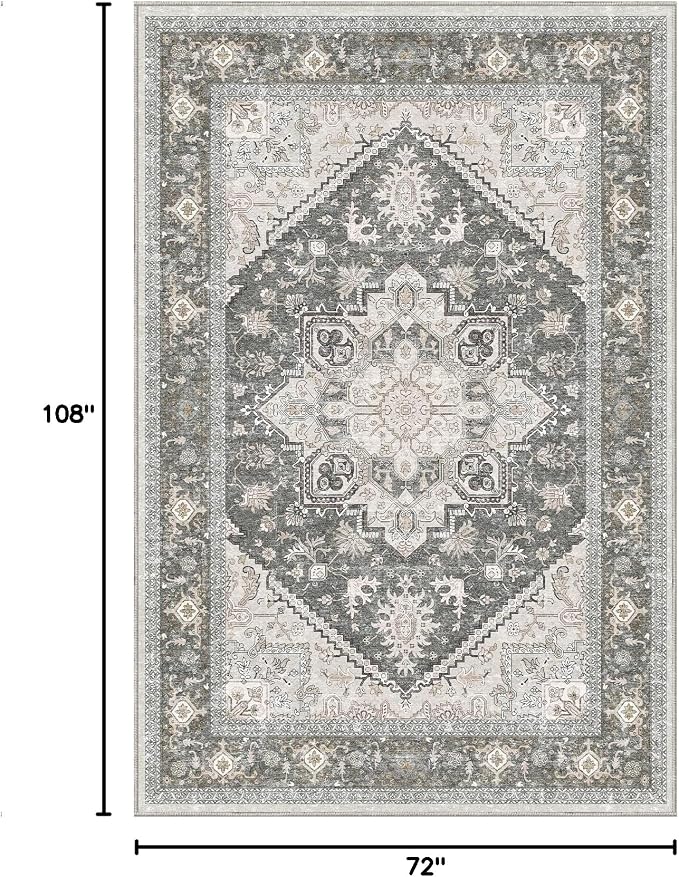 OPPODREAM Soft 6x9 Area Rugs, Washable Rug 6x9 with Non Slip Backing, Faux Cashmere Low-Pile 6 x 9 Carpet, Greenish Grey