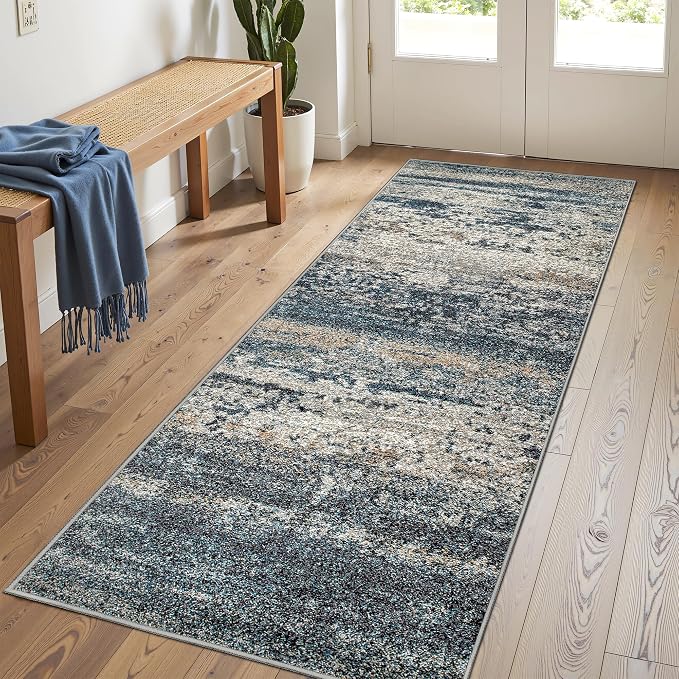 Art&Tuft Runner Rug 2'6"x8' - Anti-Slip Backing Abstract Hallway Rug, Stain Resistant Kitchen Rugs, Foldable Machine Washable Area Rug(2'6"x8', Navy)
