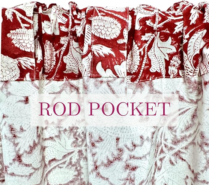 ATOSII 100% Cotton Single Panel Floral Block Print Curtain, Easy Hanging with Rod Pocket & Loop, Living Room, Dining Room, Bedroom Light Filtering Boho Curtains, Set of 1, 60" W X 96" L, Meraki Red