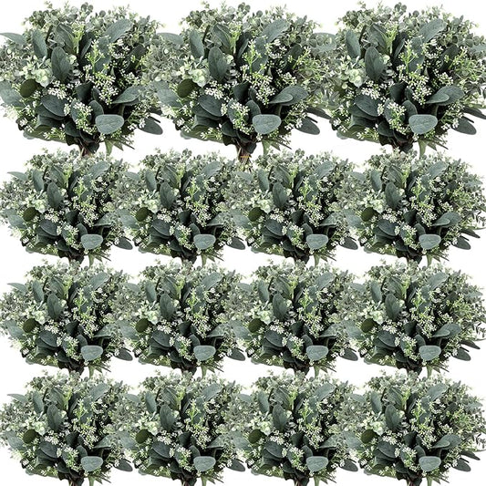 Janinka Mixed Eucalyptus Leaves Stems Bulk with White Seeds Artificial Silver Dollar Leaves Sprays Faux Oval for Wreath Garland Floral Bouquets Arrangement Wedding Greenery Decoration (260)