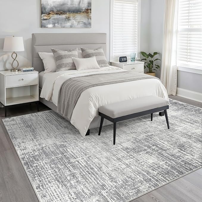 8x10 Area Rugs Living Room: Washable Large Neutral Grey Rug Abstract Soft Modern Stain Resistant Indoor Floor Non-Slip Carpet for Bedroom Nursery Kids Office Playroom Dining Room Under Table Home