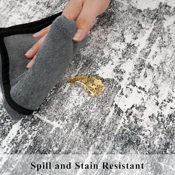 Abstract 14ft Long Runner Rug: Non-Slip Washable Rug Runner Low-Pile Soft Beside Carpet Indoor Farmhouse Entryway Floor Mat Bathroom Living Room Cozy Stain Resistant Area Rugs(2'6x14,Black/Grey)