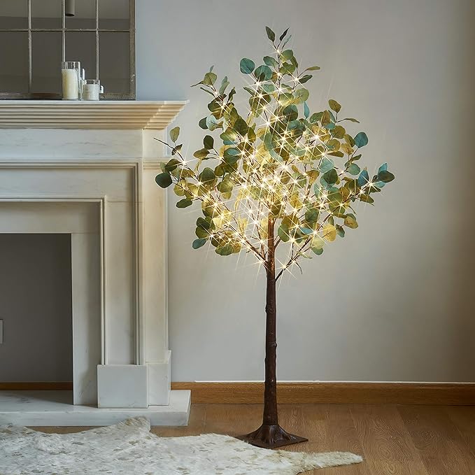 LITBLOOM Lighted Eucalyptus Tree 4FT 160 Fairy Lights, Artificial Plant Tree with Lights for Indoor Outdoor Home Wedding Room Decoration