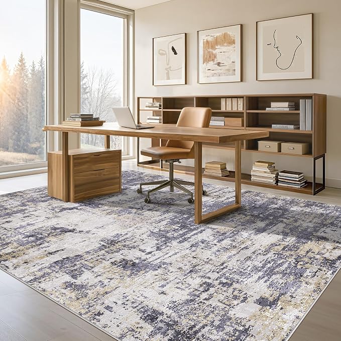 Tortania Area Rug Living Room Rugs - 9x12 Modern Abstract Neutral Large Soft Thin Rugs - Non Slip Indoor Carpet for Bedroom Dining Room Office Nursery Home Floor Decoration - Purple