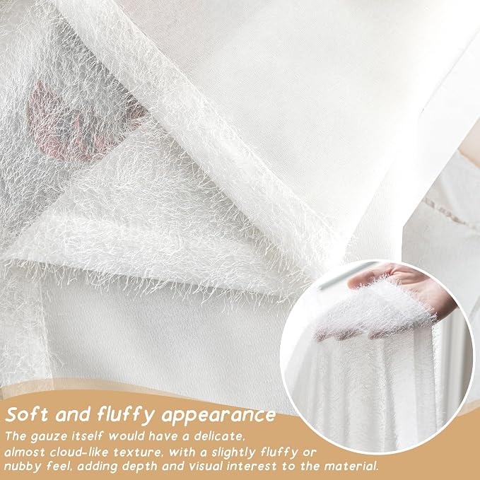 Sheer White Curtains 84 inch Long 2 panels for Living Room Modern Farmhouse White Fluff Curtains Back Tab Shabby Chic Boho Curtain Semi Sheer Nursery Kids Aesthetic Elegant Drape 52x84 Length