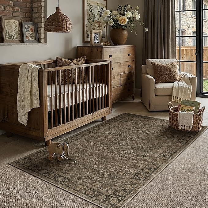 HUGEAR 4x6 Indoor/Outdoor Rug Brown Linen-Look Fabric Vintage Area Rug High Traffic Stain Resistant Easy Clean Durable Rugs for Living Kitchen Patio Deck Balcony Porch Garden Courtyard