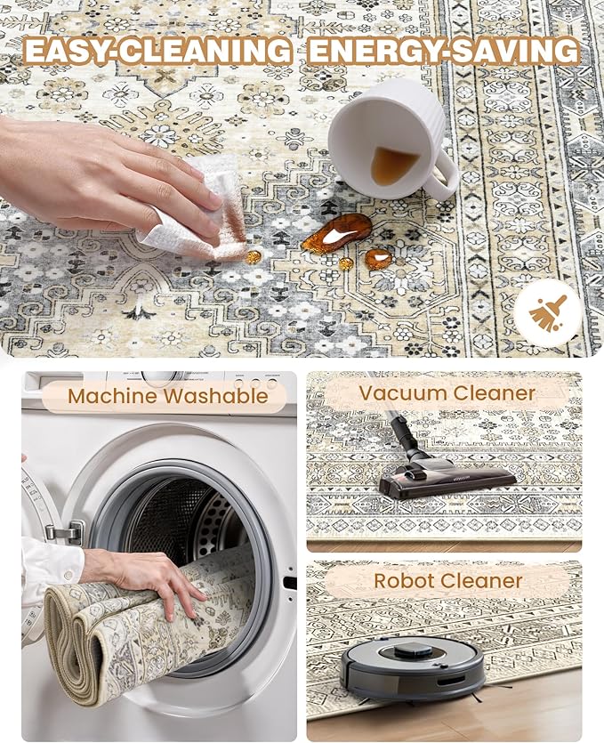 Kitchen Runner Rug Non Slip Washable 2.5x10, Soft Ultra-Thin Entryway Rug Runners for Hallways, Carpet Runner for Living Room,Kitchen, Laundry, Bathroom(Beige,2.5'x10')