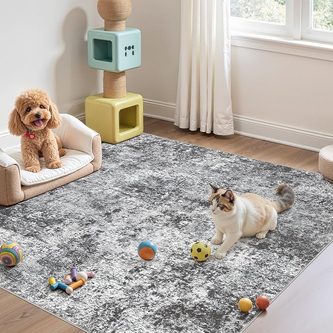 DMOYEST Square Area Rug Living Room Rugs - 6x6 Washable Large Soft Indoor Neutral Modern Abstract Low Pile Rug Carpet for Bedroom Dining Room Farmhouse Home Office - Grey