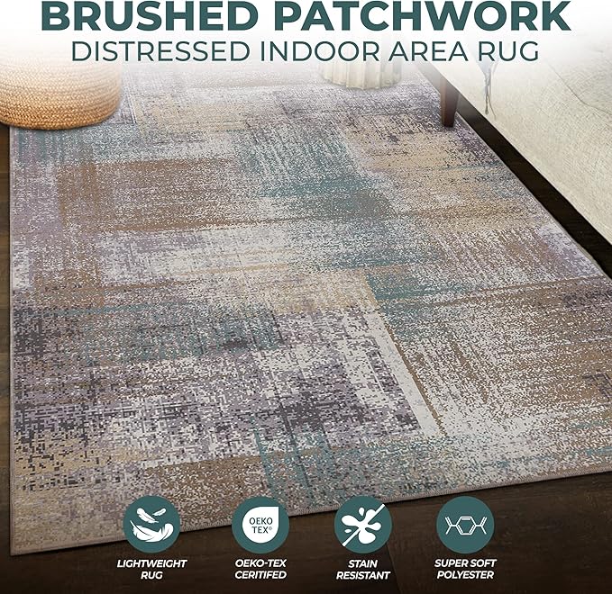 Superior Modern Abstract Washable Rug, Non-Skid Backing, Pet & Kid Friendly, Easy Care, Non-Slip Rugs for Entry, Living Room, Kitchen, Bedroom, Low Pile Area Rug, Ara Collection, 3' x 5', Taupe