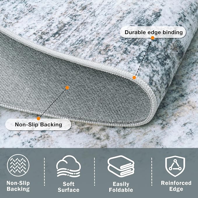 5x7 Area Rugs Washable Rug:Anti-Skid Abstract Modern Living Room Rug Soft Thin Carpets Indoor Floor Non-Shedding Carpet for Bedroom Dining Farmhouse Nursery Home Office(Blue/Grey/Gold/White, 5x7)