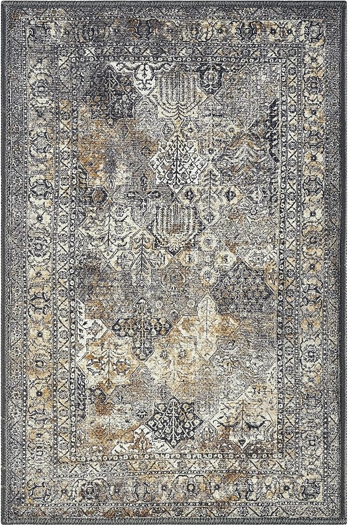 Keen Home Design 2x3 Rug - Machine Washable Entry Rug with Non-Slip Backing, Ideal for Enteryway, Kitchen, Bathroom, Laundry Room - Vintage, Easy Clean, Durable, Low Pile Rug - (2' x 3')