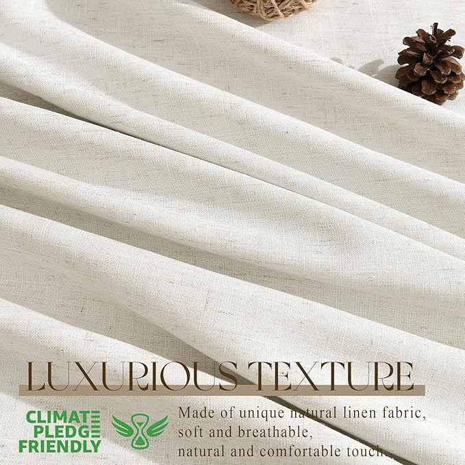Natural Pinch Pleated Linen Blackout Curtains 84 Inch Length for Bedroom Living Room 2 Panels, Darkening Thermal Insulated Cream Beige Birch Neutral Pinch Pleat Back Tab Track System Drapes