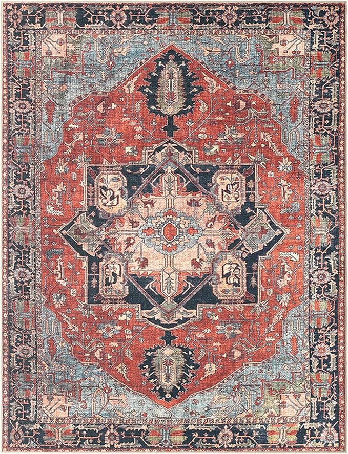 Keen Home Design 5x7 Rug - Machine Washable Area Rug with Non-Slip Backing, Ideal for Living Room, Dining Room, Bedroom - Vintage, Easy Clean, Durable, Low Pile Rug - (5' x 7')
