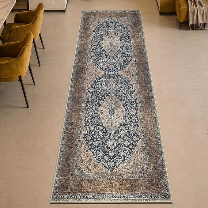 Keen Home Design 30"x144" Rug - Machine Washable Runner Rug with Non-Slip Backing, Ideal for Hallway, Entryway, Kitchen, Laundry Room - Vintage, Easy Clean, Durable, Low Pile - (2'6" x 12')