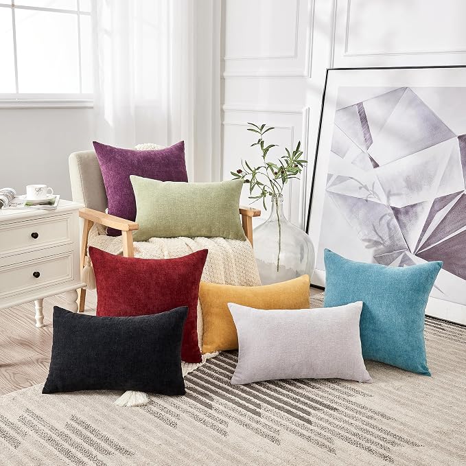 GAWAMAY Decorative Square Throw Pillow Covers 18"x18" Inch Set of 2, Super Soft Chenille Pillows Farmhouse Fall Pillowcase for Living Room Bedroom Sofa Couch Cushion Cover Smoke Blue 45x45cm